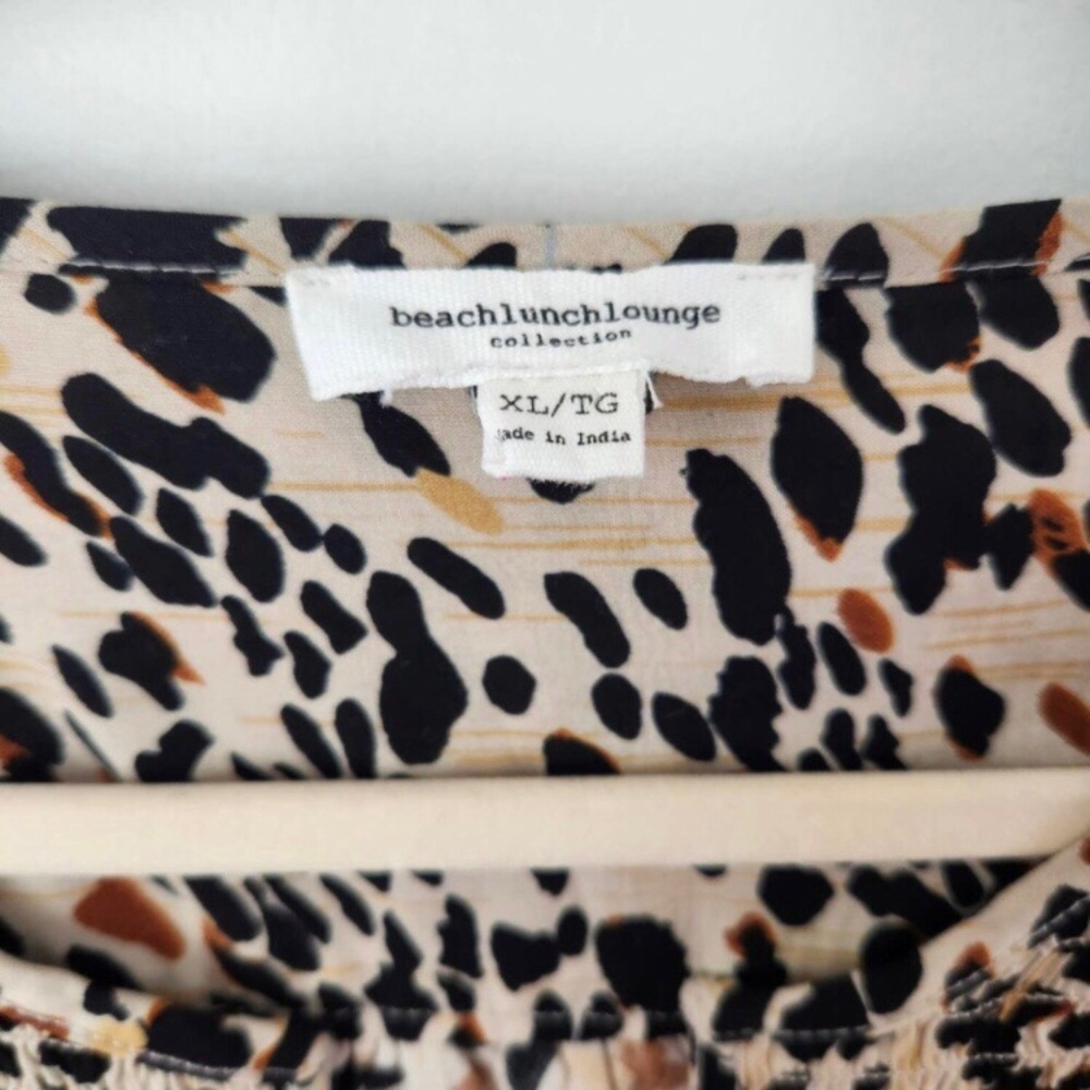 Beach Lunch Lounge Smocked Leopard Print Women's Top - Picture 6 of 7